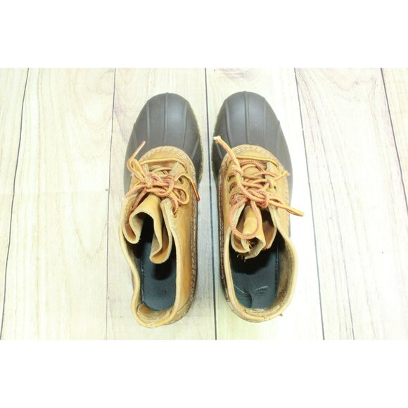 LL Bean Brown Leather Lace-Up Round Toe Unlined Ankle Duck Boots Size 7 M - Picture 7 of 10